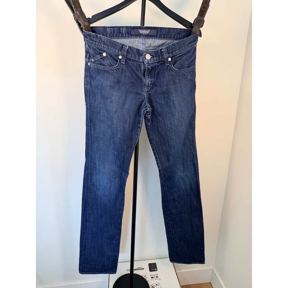 Rock & Republic Los Angeles Dark Wash Straight Leg Jeans Green R Logo Size 29